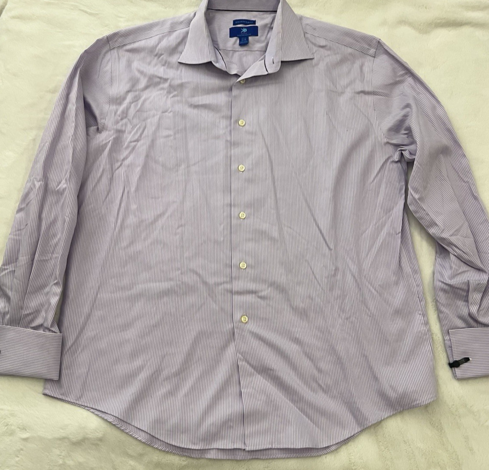 Egara Egyptian Mens 17.5 34-35 Purple Stripe Non-Iron Slim Fit Dress Shirt